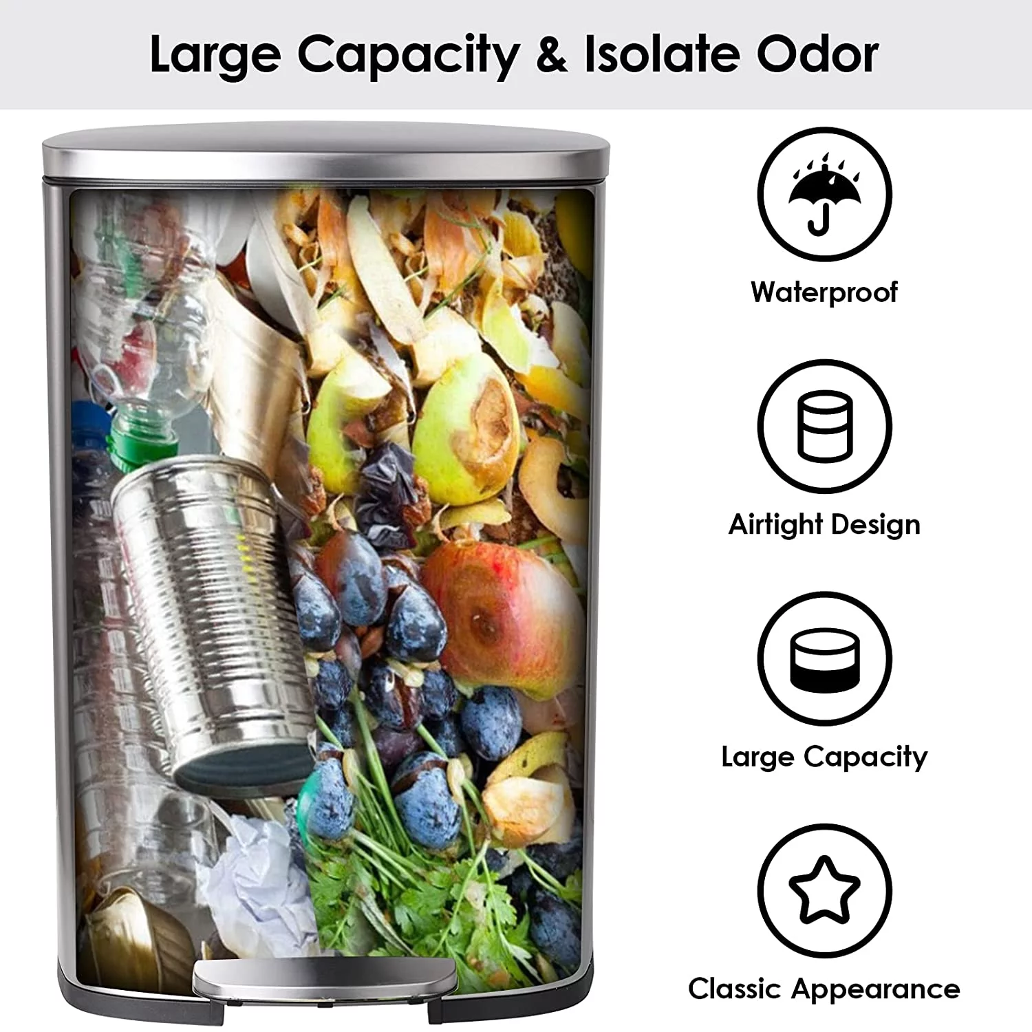 Pirecart 13.2 Gallon / 50L Stainless Steel Garbage Can for Office Bedroom Bathroom