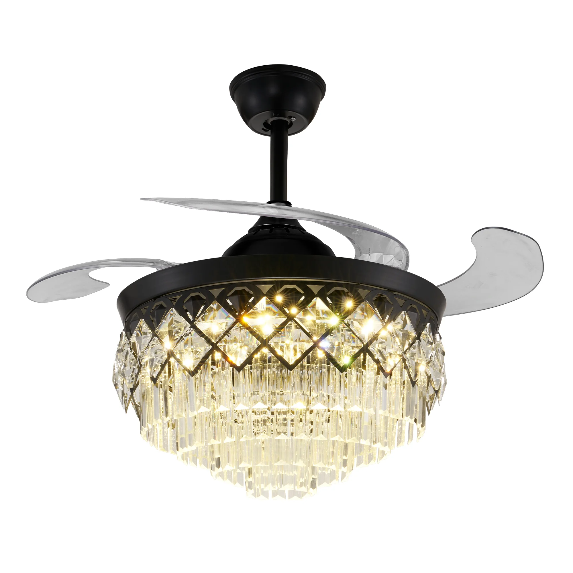 KPIBEST Black Modern Ceiling Fans with Lights and Remote,Low Profile, Bedroom, Indoor, Outdoor,42 inch, LED, Retractable, Fandelier, Living Room, Dining Room, Dimmable