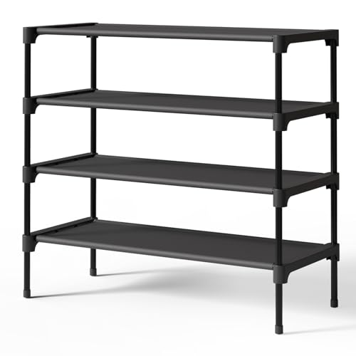 Kitsure Shoe Rack - Premium Non-Woven Shoe Rack Shelf, Shoe Organizer for Closet, Entryway, Garage & Corridor, Sturdy & Durable Long Stackable Shoe Shelves, Medium, Black