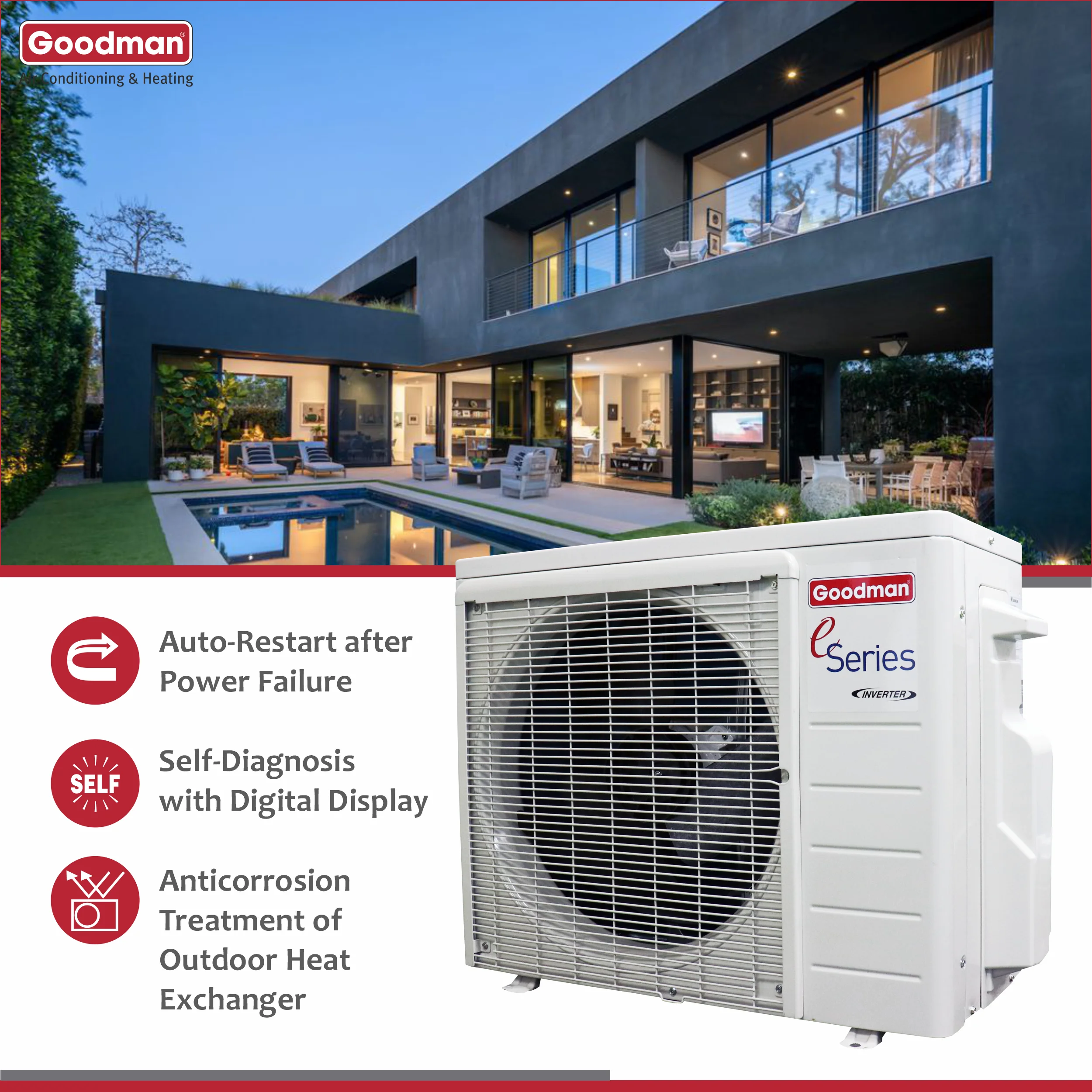 Goodman 12,000 BTU 18 SEER2 Ductless Mini-Split Heat Pump Air Conditioner up to 550 sq. ft.
