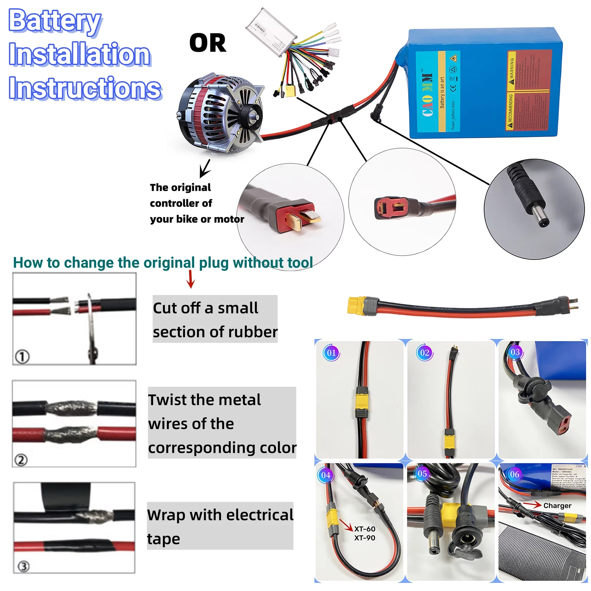 Ebike Battery 36V 20Ah Lithium Battery with 2A Charger 36V Battery for 1000W Electric Bike