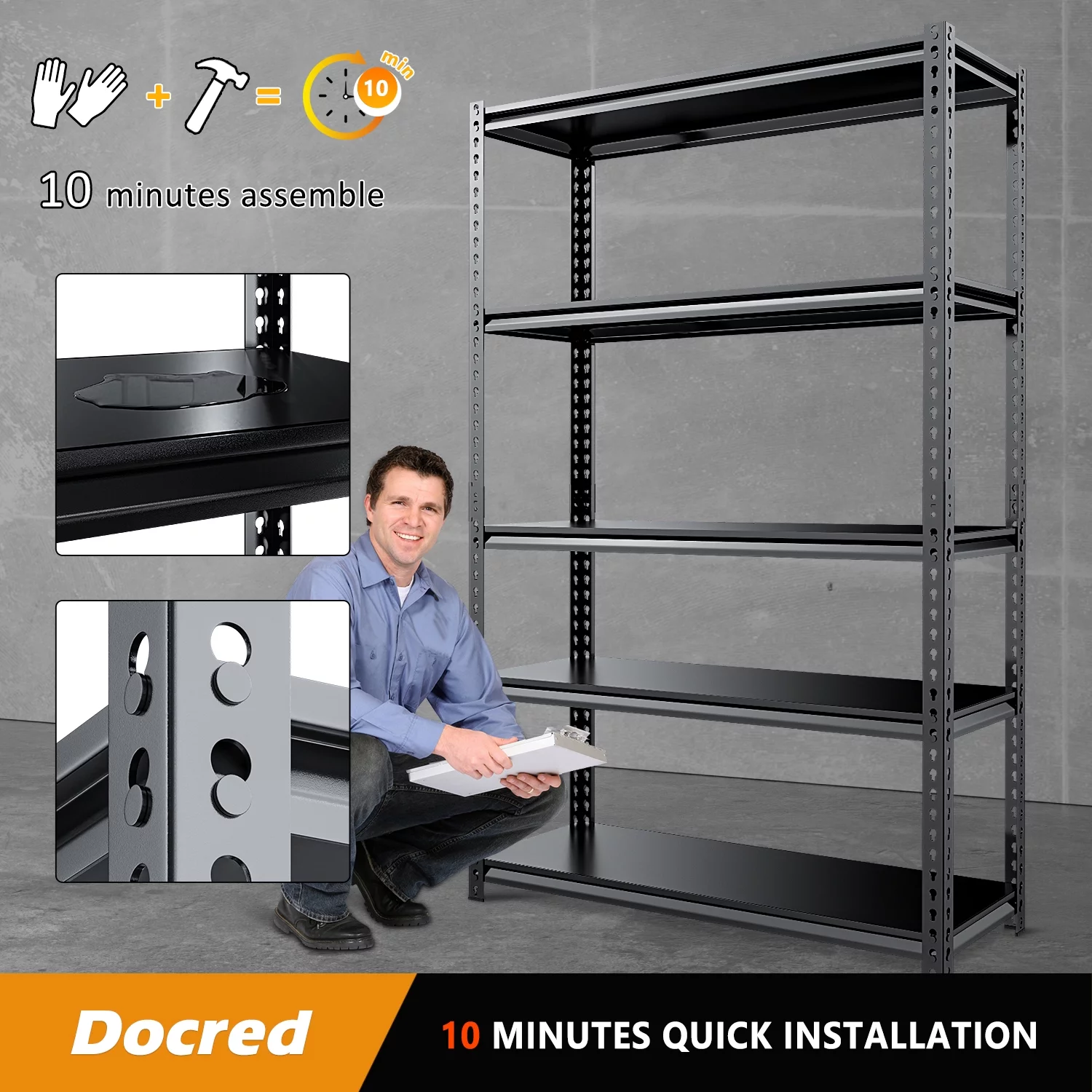 Docred Shelving Unit,5-Tier Adjustable Metal 72