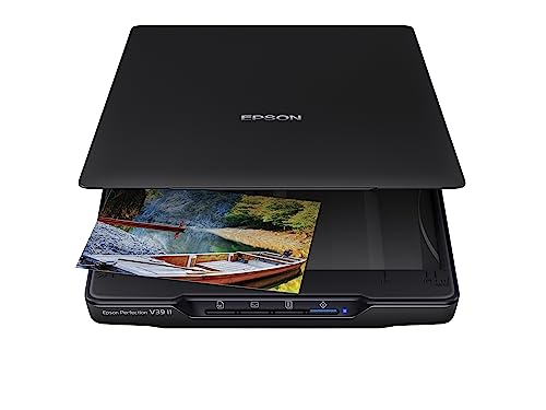 Epson - Perfection V39 II - Color Photo and Document Flatbed Scanner - 4800 dpi Optical Resolution - High-Rise, Removable Lid - Scan to Cloud - USB Power - Image Scanning - Black