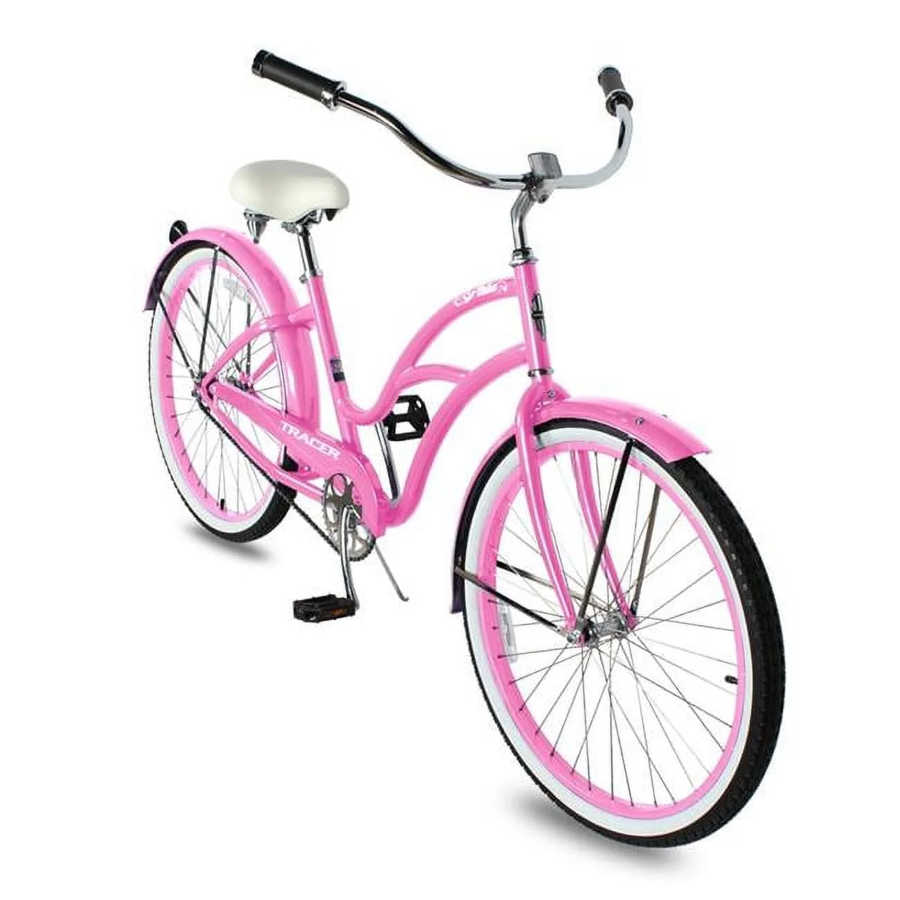 Tracer Taha 26 Inch Beach Cruiser Bikes Single Speed with Fenders for Women - Pink