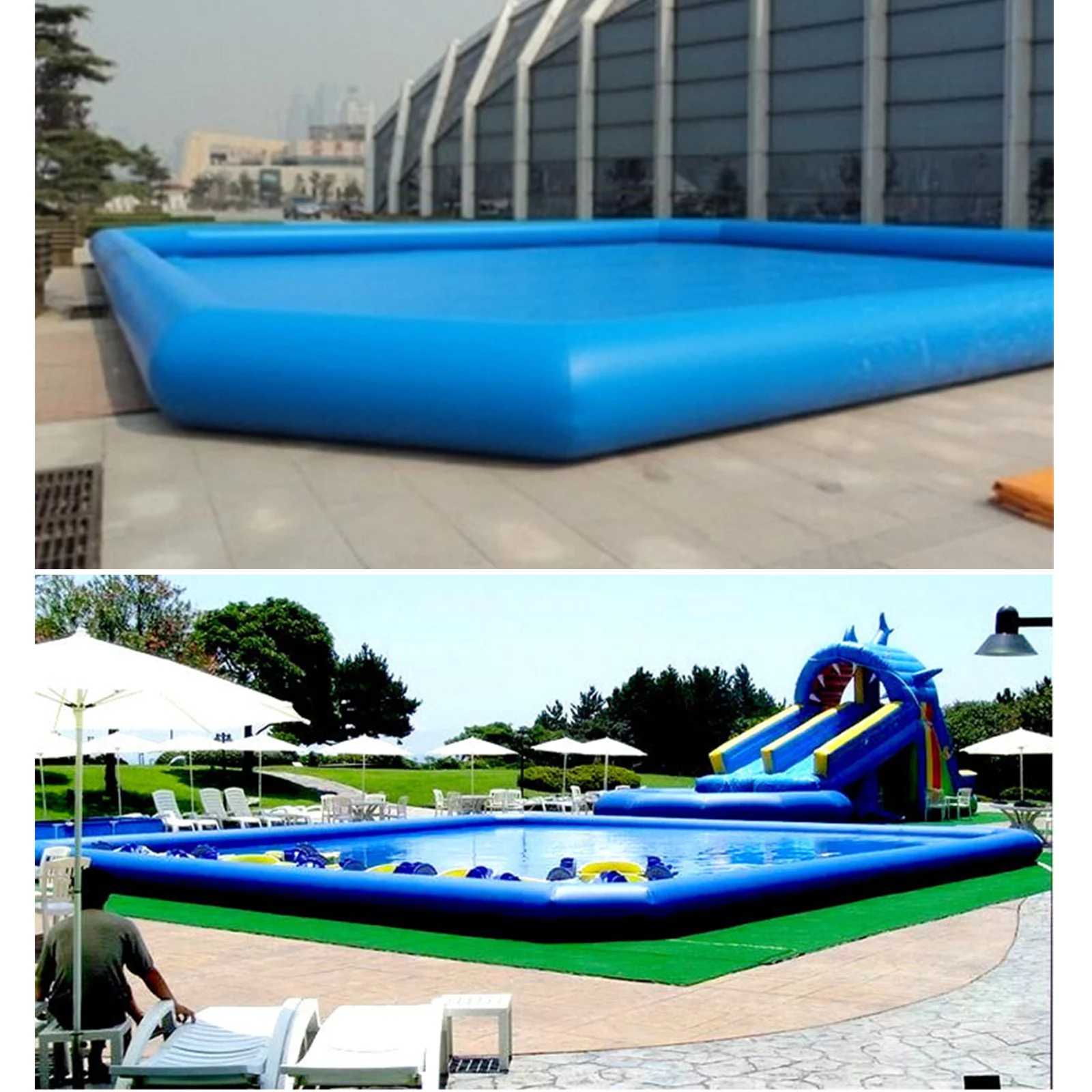INTBUYING Large Inflatable Swimming Pool PVC Square Pool 23x23x1.8ft with 110V Blower for Summer Fun