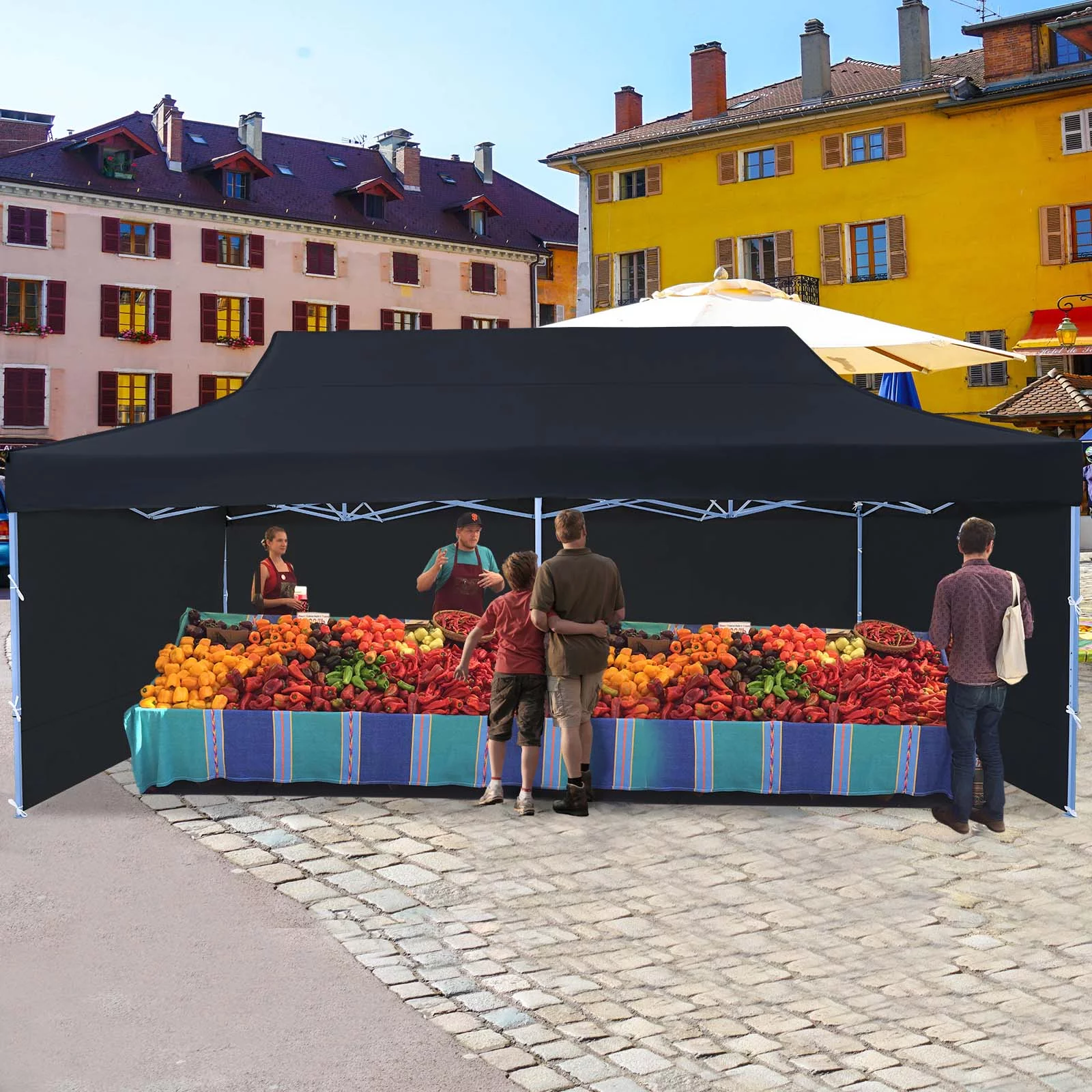 Texinpress 10'x20' Ez Pop Up Commercial Canopy Tent with Sidewalls, Black