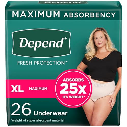 Depend Fresh Protection Adult Incontinence & Postpartum Bladder Leak Underwear for Women, Disposable, Maximum, Large, Blush, 72 Count (2 Packs of 36), Packaging May Vary