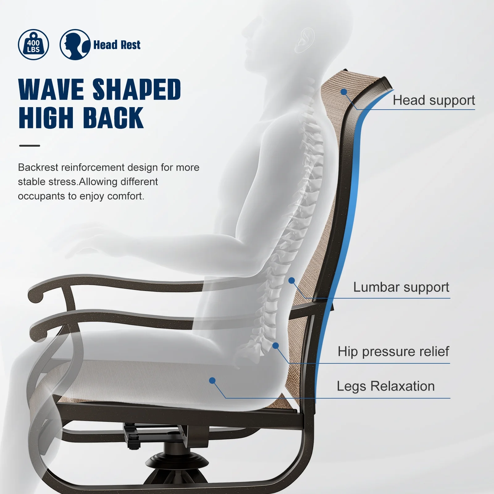 UDPATIO High Back Outdoor Dining Chairs Set of 2, All Weather Swivel Patio Chairs, Breathable Garden Outdoor Furniture for Backyard Deck