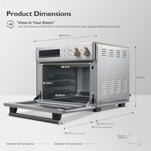 Infrared Heating Air Fryer Toaster Oven, Extra Large Countertop Convection Oven 10-in-1 Combo, 6-Slice Toast, Enamel Baking Pan Easy Clean with Recipe Book, Black Matte Stainless Steel