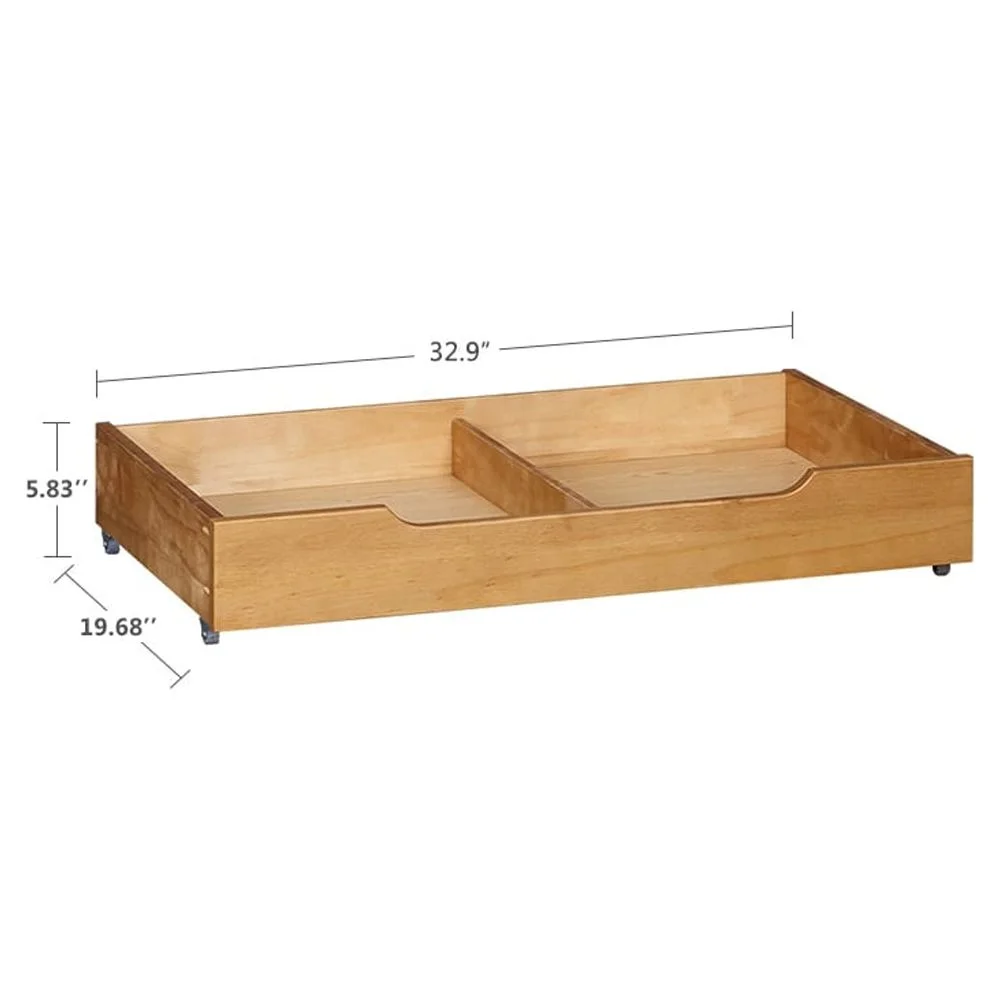 MUSEHOMEINC Solid Wood Under Bed Storage Drawer with 4-Wheels,,Suggested for Queen & King Platform Bed Khaki TWIN/FULL