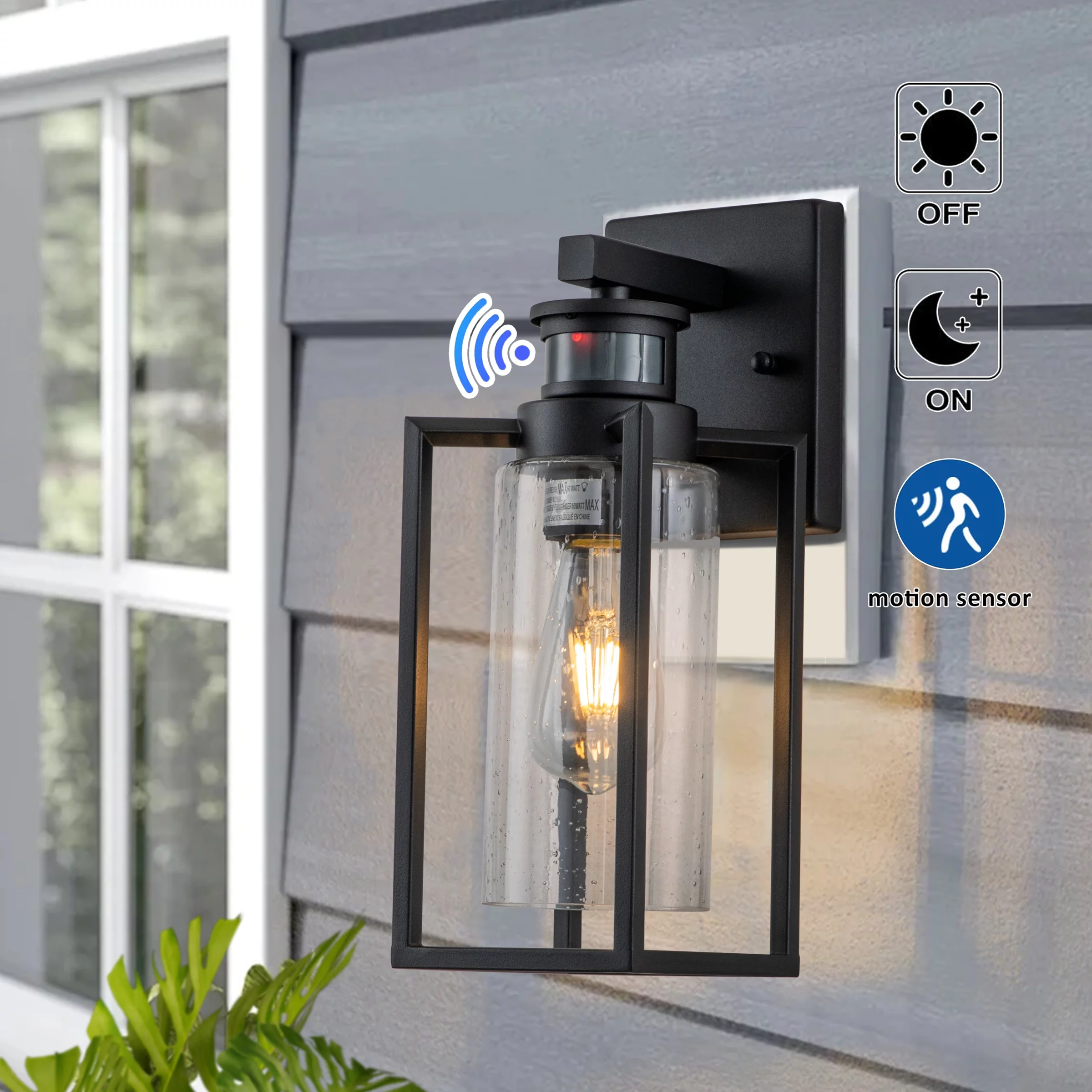 C Cattleya 1-Light Outdoor Wall Light 13.5-in Matte Black Motion Sensor Wall Lantern(E26)