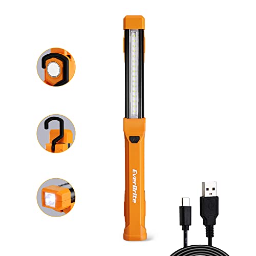 EverBrite 1000LM LED Work Light, Rechargeable Work Light for Mechanics with Dual Magnetic Bases&Hanging Hooks, 4 Lighting Modes, USB C Cable, Ideal Christmas Gift for Car Repair, Working, Pack of 2