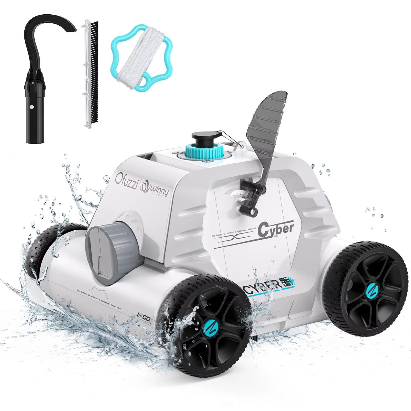 Ofuzzi  Cordless Robotic Pool Vacuum Cleaner Ideal for Inground and Above Ground Pools up to 40 ft, White