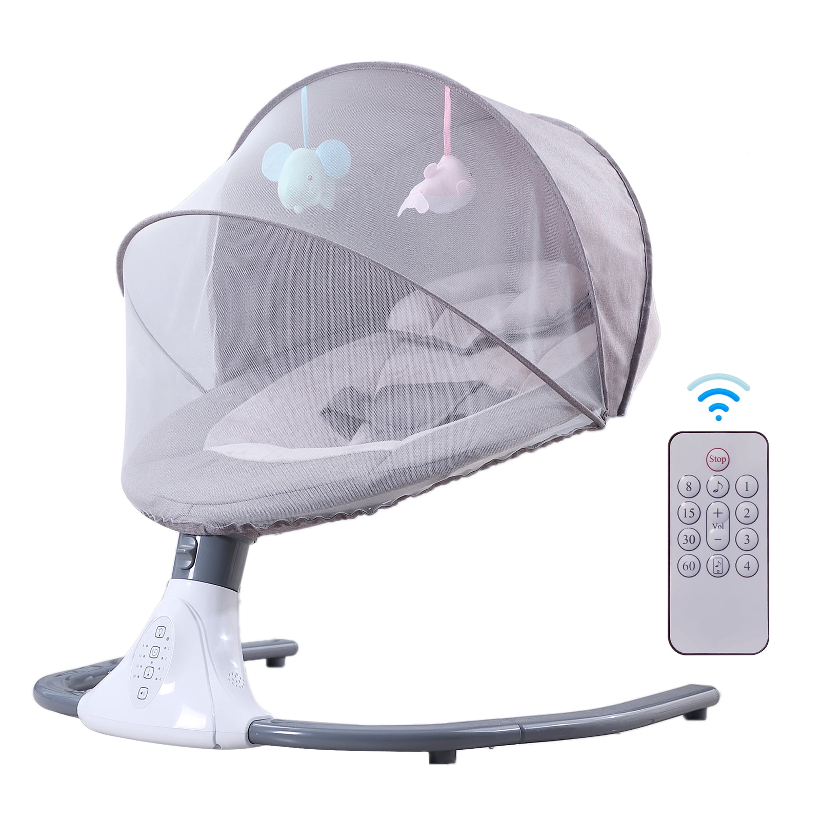 Baby Swing Chair Baby Swing and Bouncer - Electric Baby Bouncer Chair with Remote Control and Mosquito Net: 4 Speeds & 4 Timer & 12 Preset Lullabies Supports BT Connection USB Flash Drive