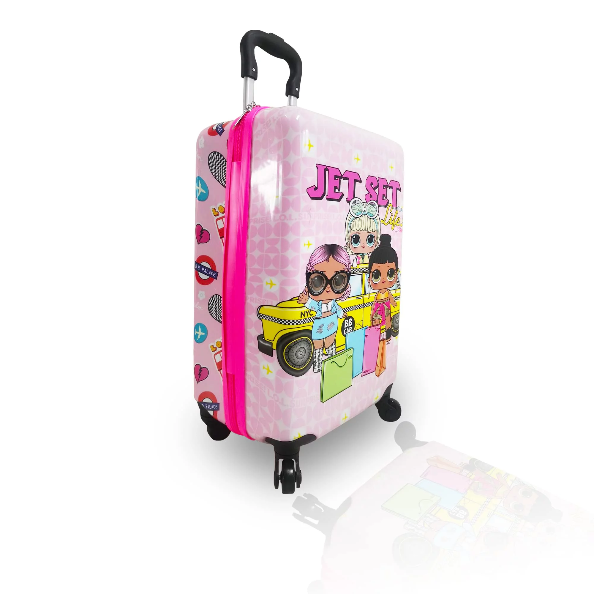 LOL Surprise Jet Set Overprinted Multicolor Hardside Spinner Luggage for Kids-20 inch Carry-on Suitcase