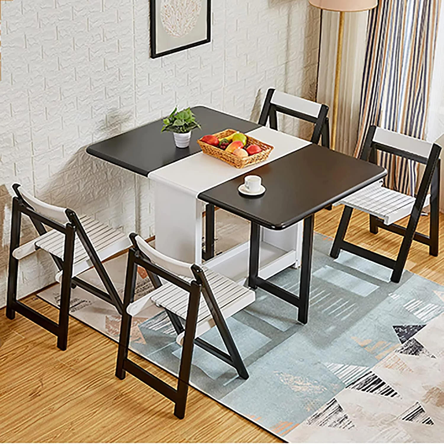 sell well Table And Chairs Drop Leaf Extension Dinner Table With Wheels And Drawer Solid Wood Farmhouse Dining Table Set 5 Pieces Space Saving Kitchen Island Table Chairs(Table and 4 chai