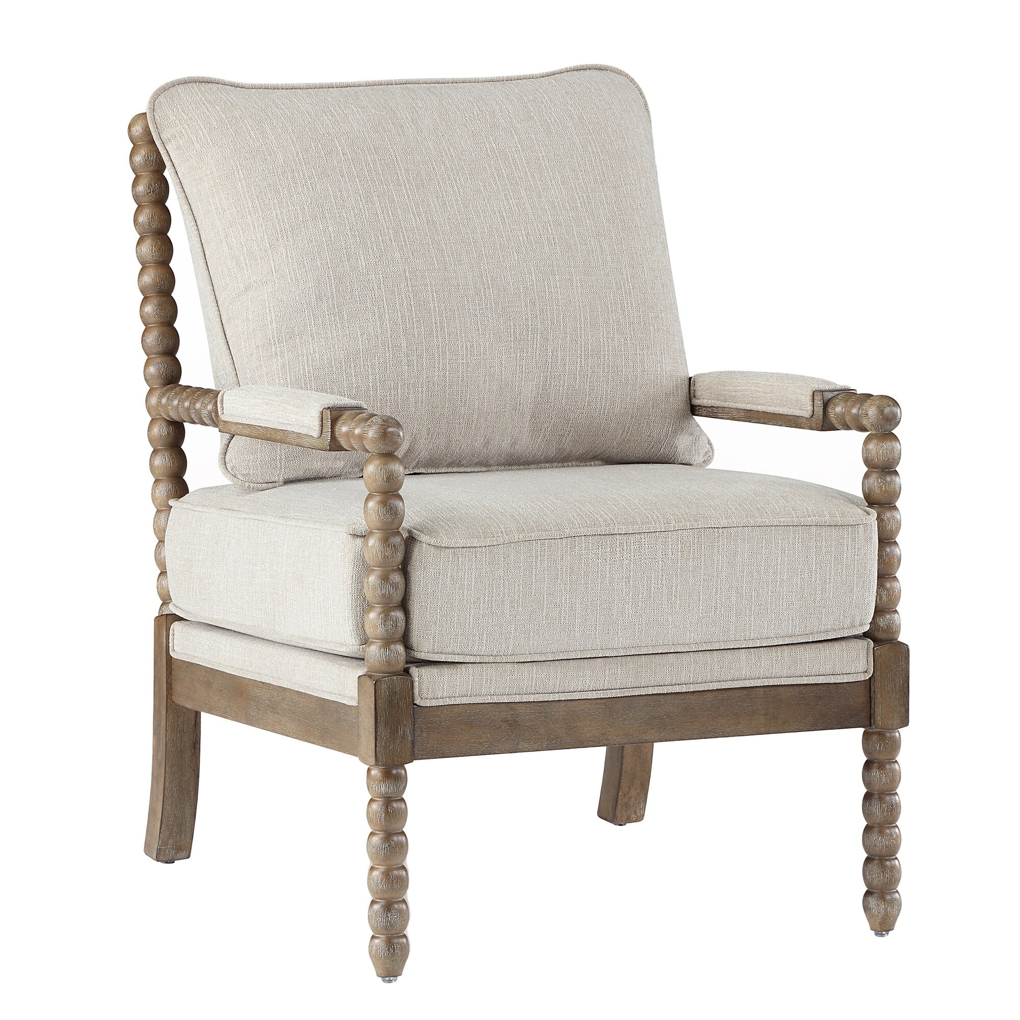 Linen Fabric,Chenille Spindle Accent Chair Set with Gourd-Shaped Wood Frame Brown+Cream
