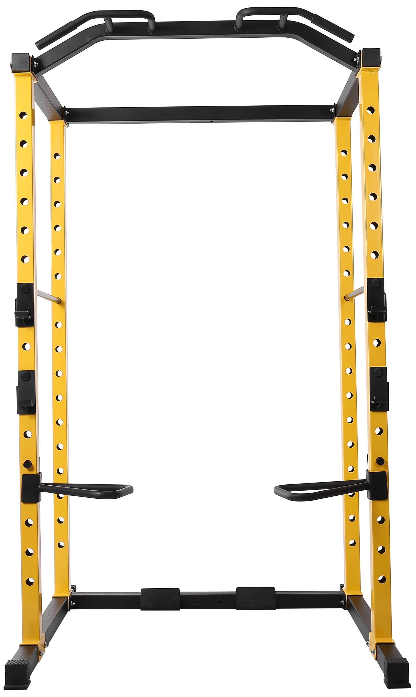 HulkFit Multi-Function Adjustable Power Cage with J-Hooks, Safety Bars or Safety Straps, Power Cage Only, Yellow