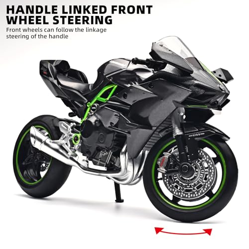 Die Cast Motorcycle Model 1/12 Scale Motorcycle for Kawasaki Ninja H2R,Kawasaki H2R Toy Motorcycles Front Wheel Can Be Steered Left and Right,Motorcycles Model for Adults Collectors