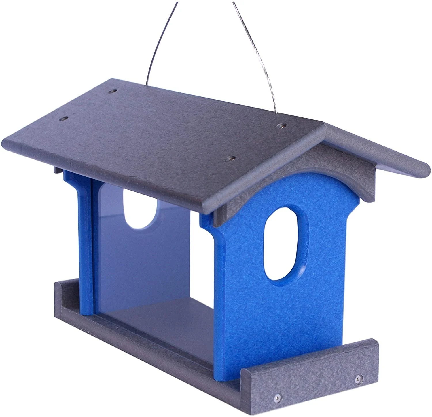 Amish-Made Bluebird Feeder, Eco-Friendly Poly Lumber Hanging Blue Bird Feeder Gray and Blue