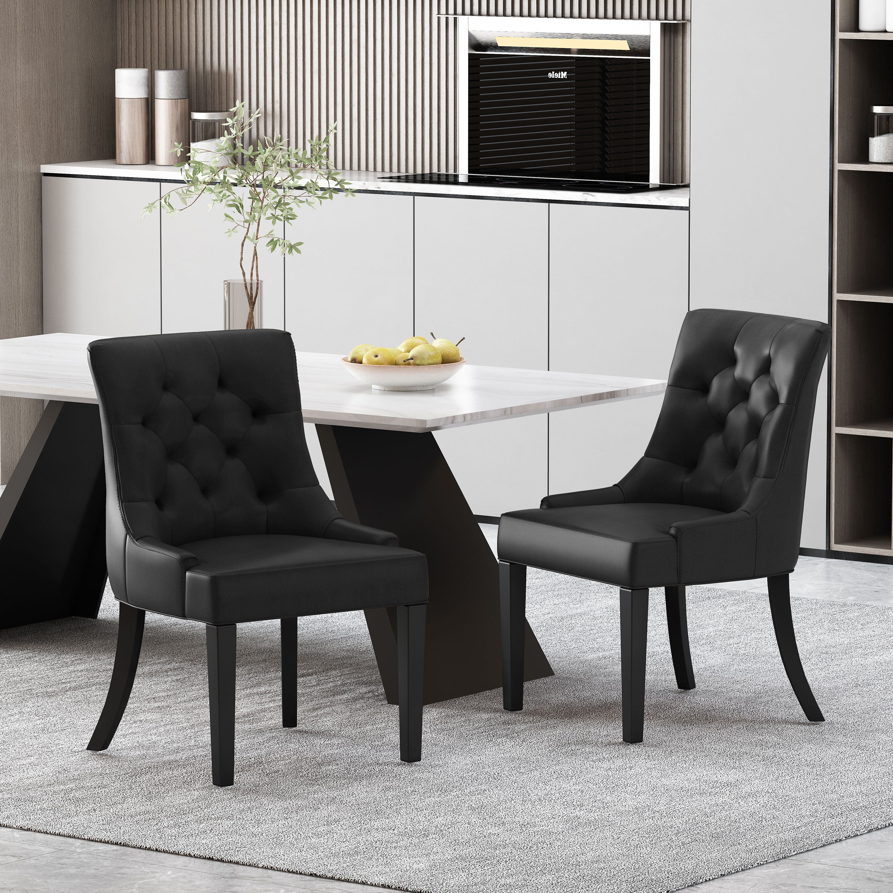 Noble House Will Faux Leather Dining Chairs, Set of 2, Midnight Black