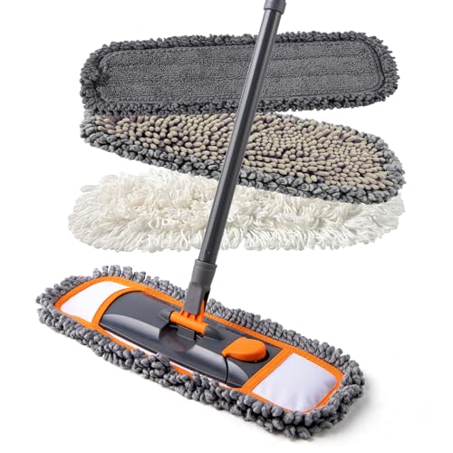 Mops for Floor Cleaning with 3 Different Washable Mop Pads and Extendable 55” Long Handle, Multifunction Dust Mop for Hardwood,Marble,Tile Floor Mopping,Orange