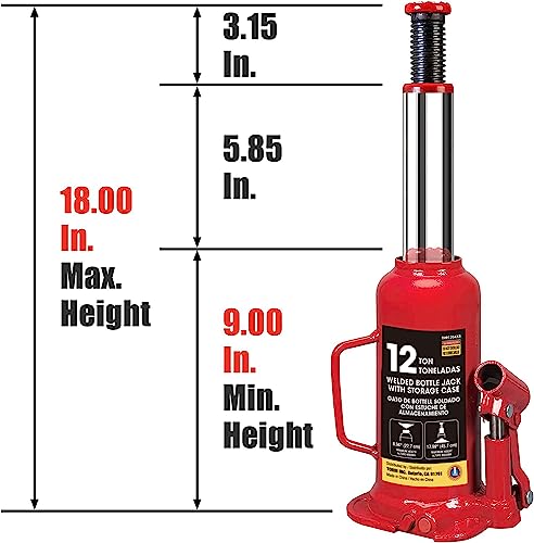 Torin T90413 Big Red Hydraulic Bottle Jack with Carrying Case, 4 Ton (8,000 lb) Capacity