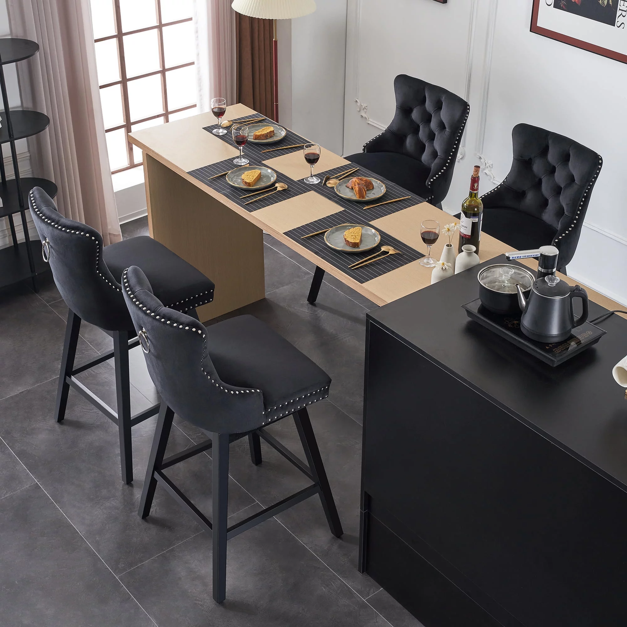 Austuff Bar Stools Set of 4 Barstools Velvet Swivel Bar Stools for Kitchen Island (30