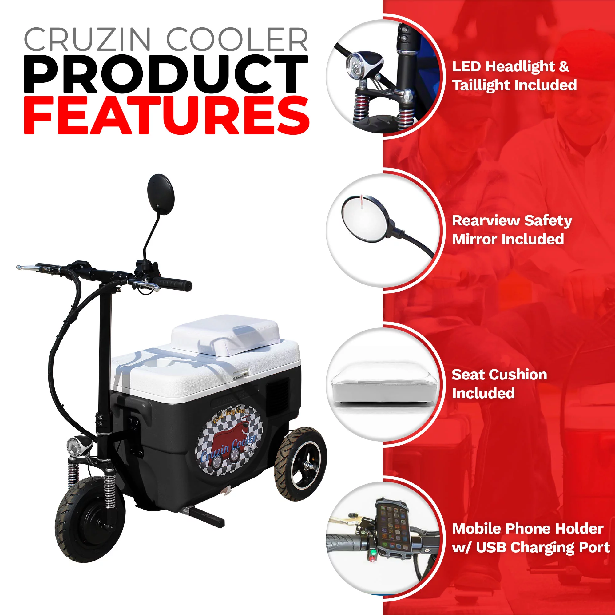 Cruzin Cooler CZ-HB SPORT-X Motorized Ice Chest Scooter, 13 MPH Top Speed