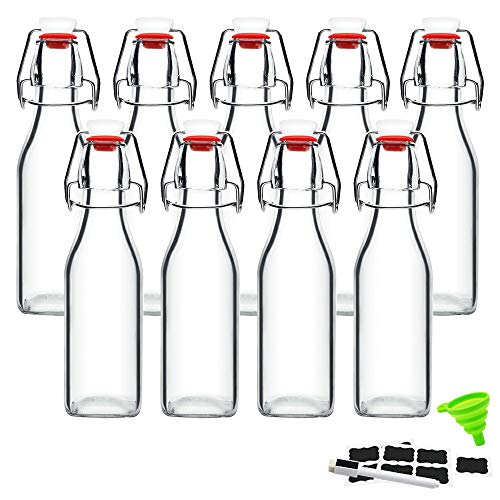 Swing Top Glass Bottles 8 oz with Airtight Lids for Home Brewing, Kombucha, Kefir, Vanilla Extract, Beer, Oil, Vinegar, Homemade Juices, Water,Soda Set of 9