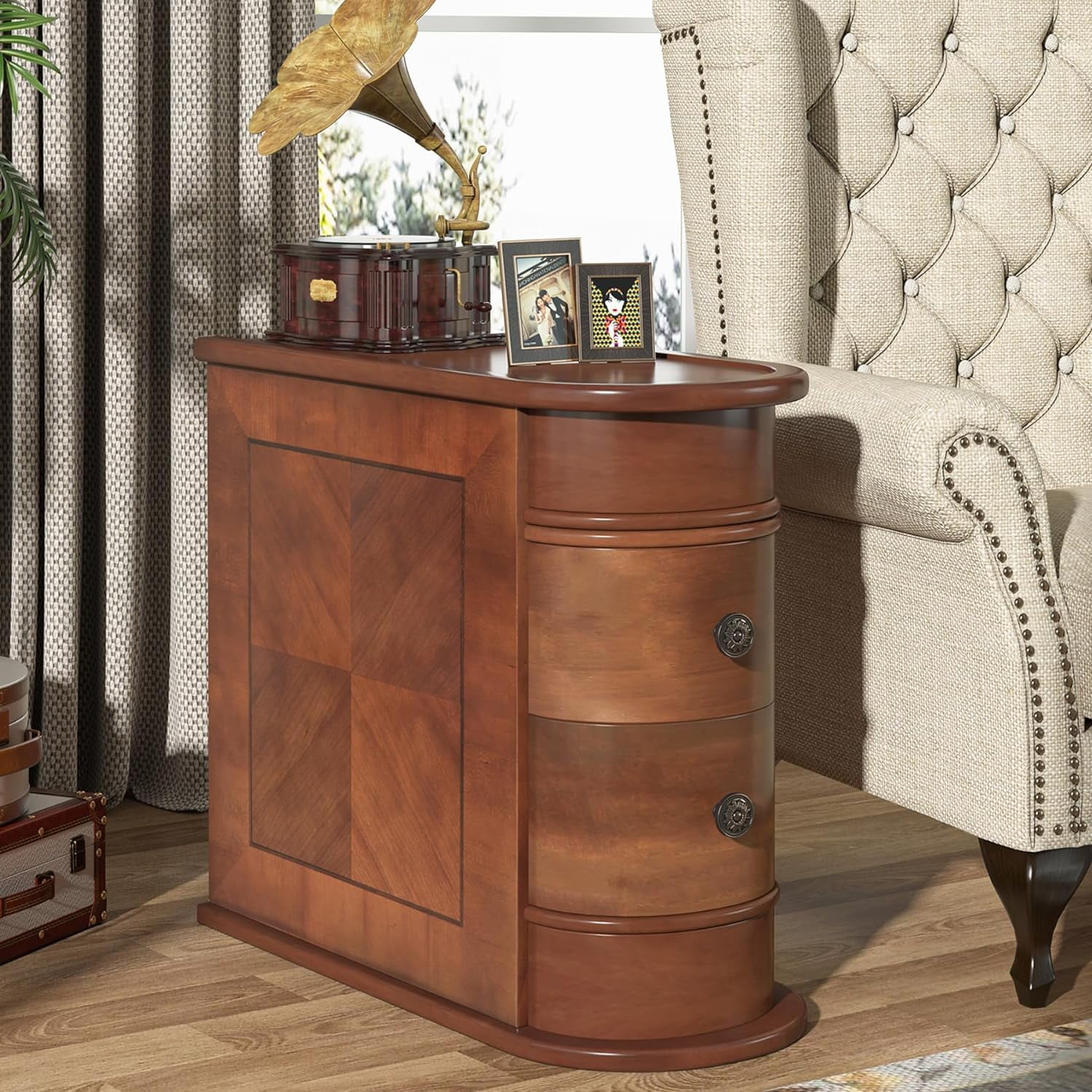 Tribesigns End Table,2-Drawer Narrow Solid Side Table Slim Chair Side Table