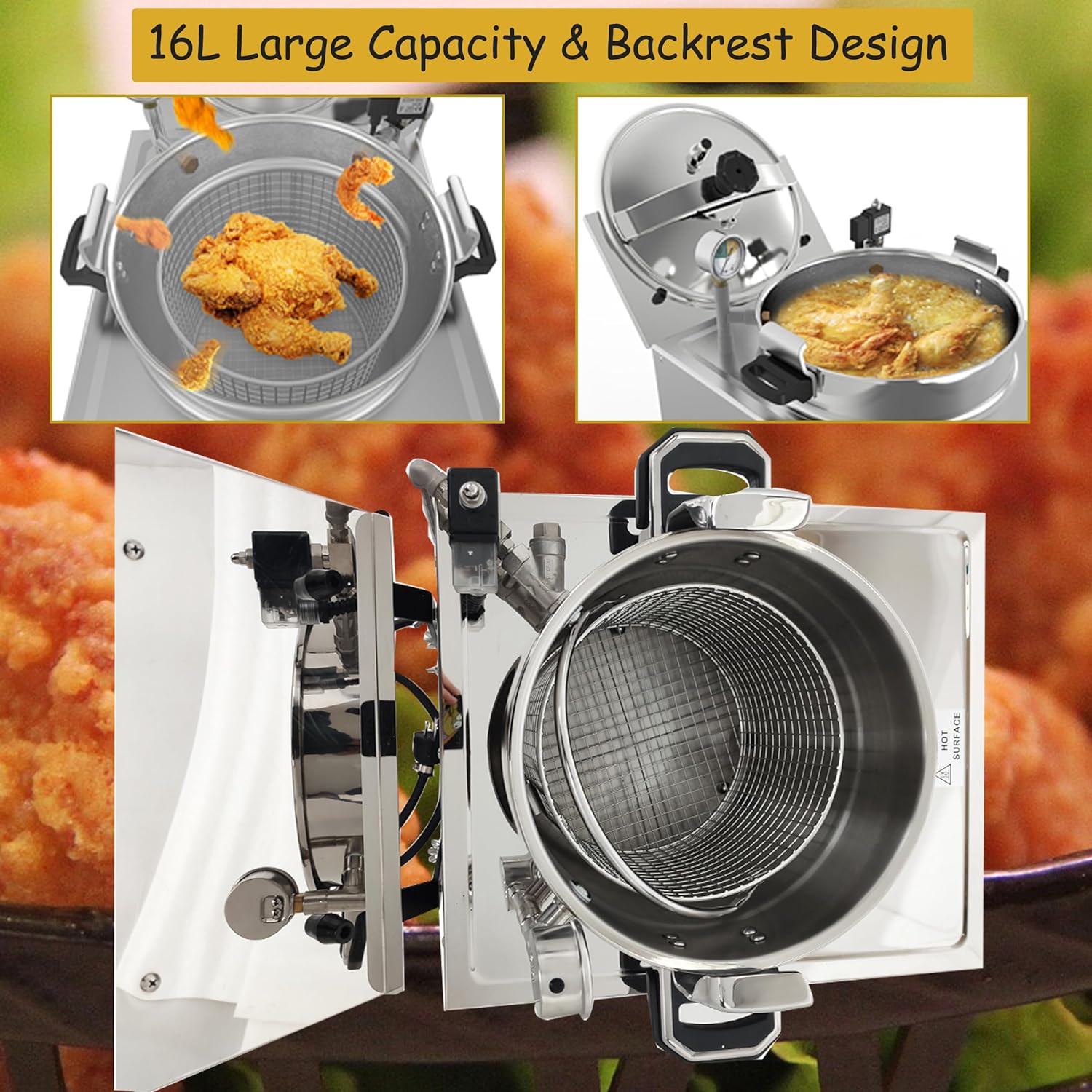 TECHTONGDA 16L Countertop Pressure Fryer, Stainless Steel Commercial Chicken Deep Fryer, 110V 3KW Counter Top Pressure Cooker with Timer and Variable Thermostat, for Restaurant Frying Chicken Fish