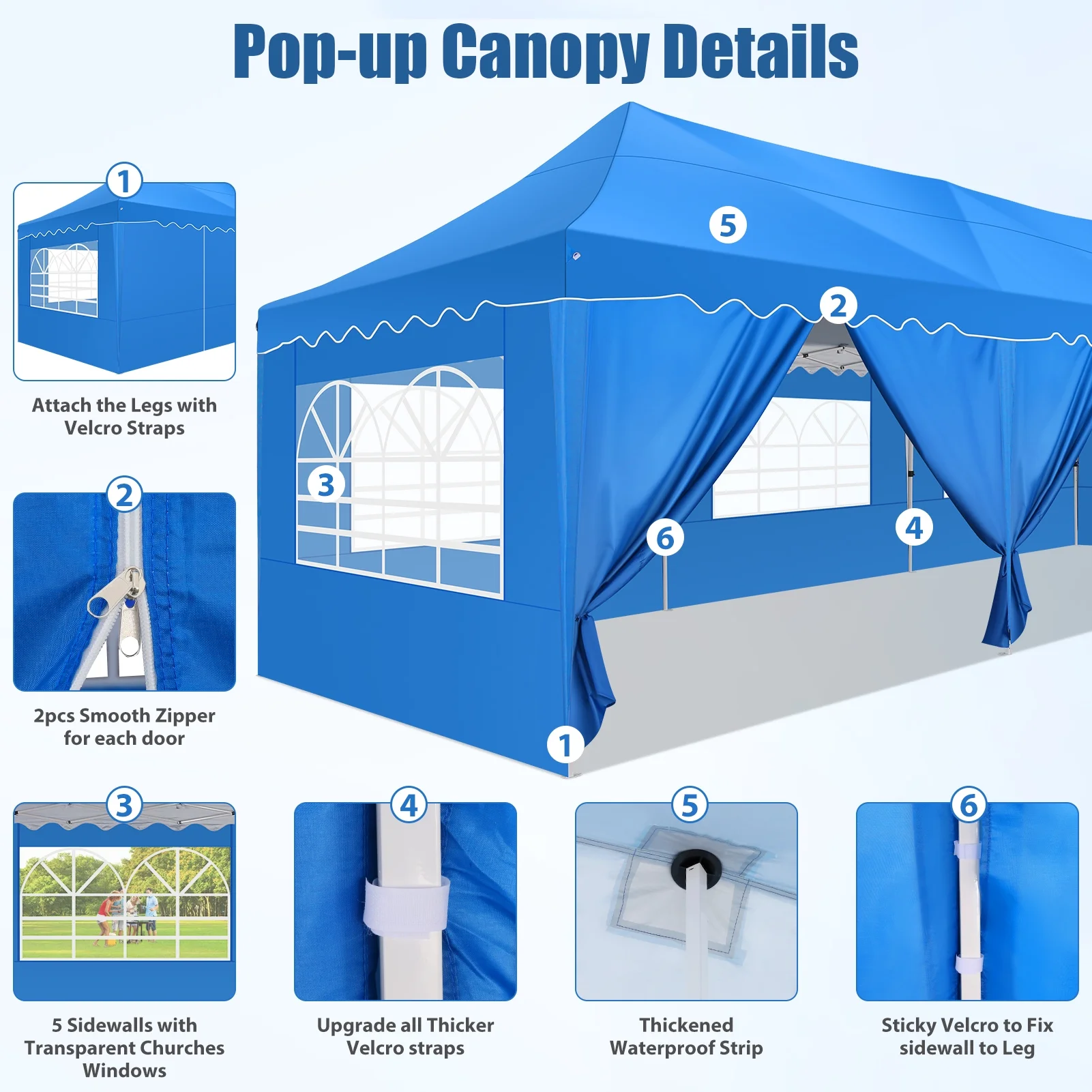 SANOPY 10X30ft Party Tents Heavy Duty Commercial Pop Up Canopy Tent with 8 Sidewalls Suit for 30 Persons Large Wedding Canopy Windproof Waterproof UPF50+ Outdoor Canopy w/Roller Bag &4 Sandbags,Blue