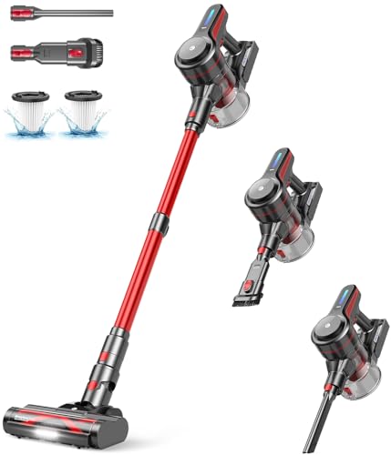 Cordless Vacuum Cleaner, Stick Vacuum with Powerful Suction, 45Mins Runtime Vacuum Cleaners for Home, Anti-tangle and 1.5L Dust Cup, 6 in 1 Lightweight Vacuum for Hardwood Floor Carpet Pet Hair
