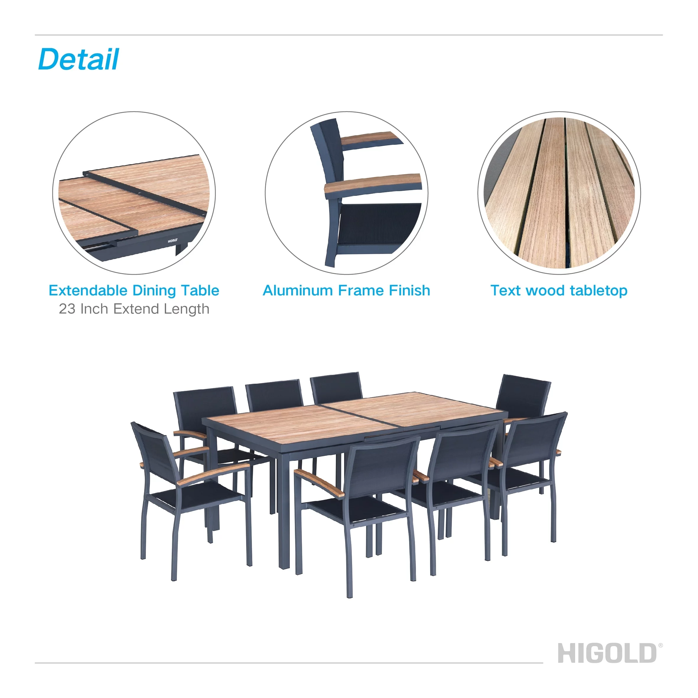 HIGOLD Heck Extendable Teak Outdoor Dining Set for 8/12 Person, Aluminum, by  FSC Teak - 8 Seaters