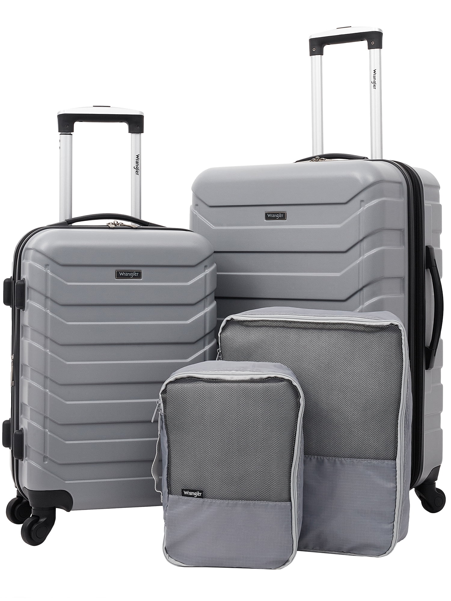 Wrangler 4 Piece Rolling Hardside Luggage Set, Sharkskin