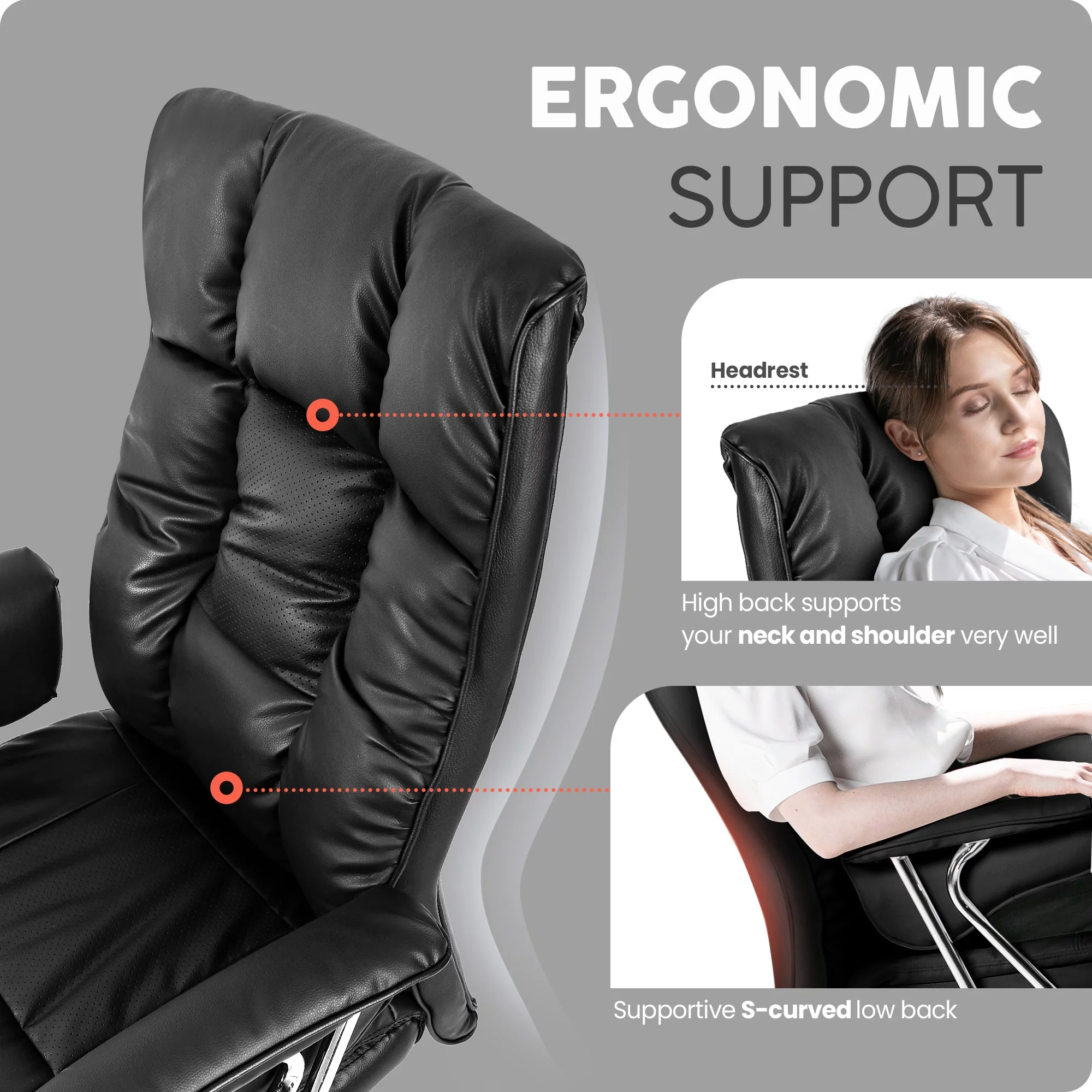 Neo Chair Comfortable PU Leather Office Computer Desk Chair with Recline, Black