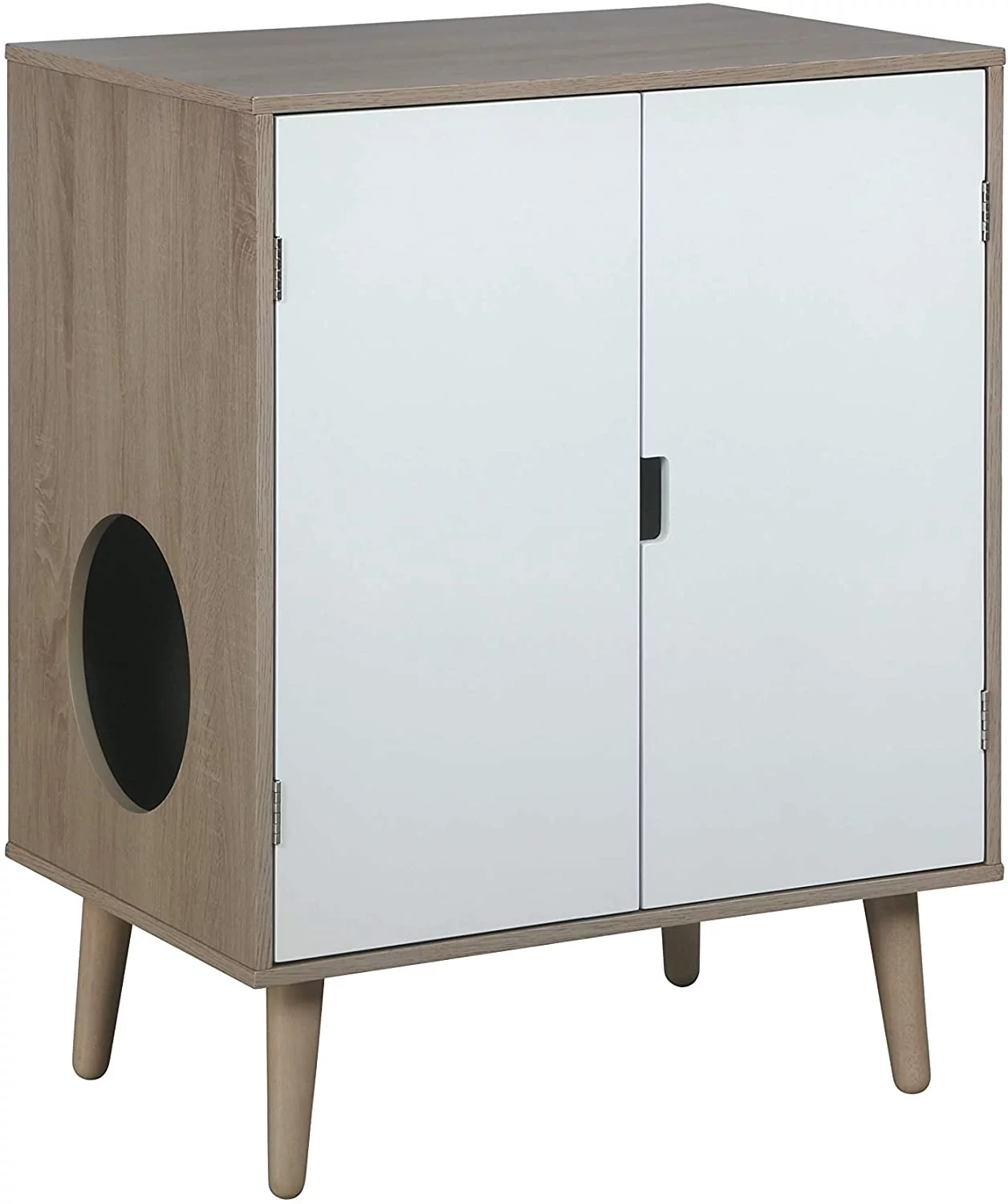 Penn-Plax Cat Walk Furniture: Contemporary Home Cat Litter Hide-Away Cabinet – Grey Wood Grain with White Doors