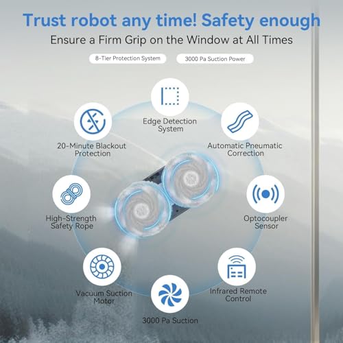 Automatic Window Cleaning Robot, Window Cleaner Robot Auto Dual Spray, 2025 Model Robot Limpia Vidrios AI Path Planning, 3000Pa Suction, Remote Control, Edge Detection for Streak-Free Glass