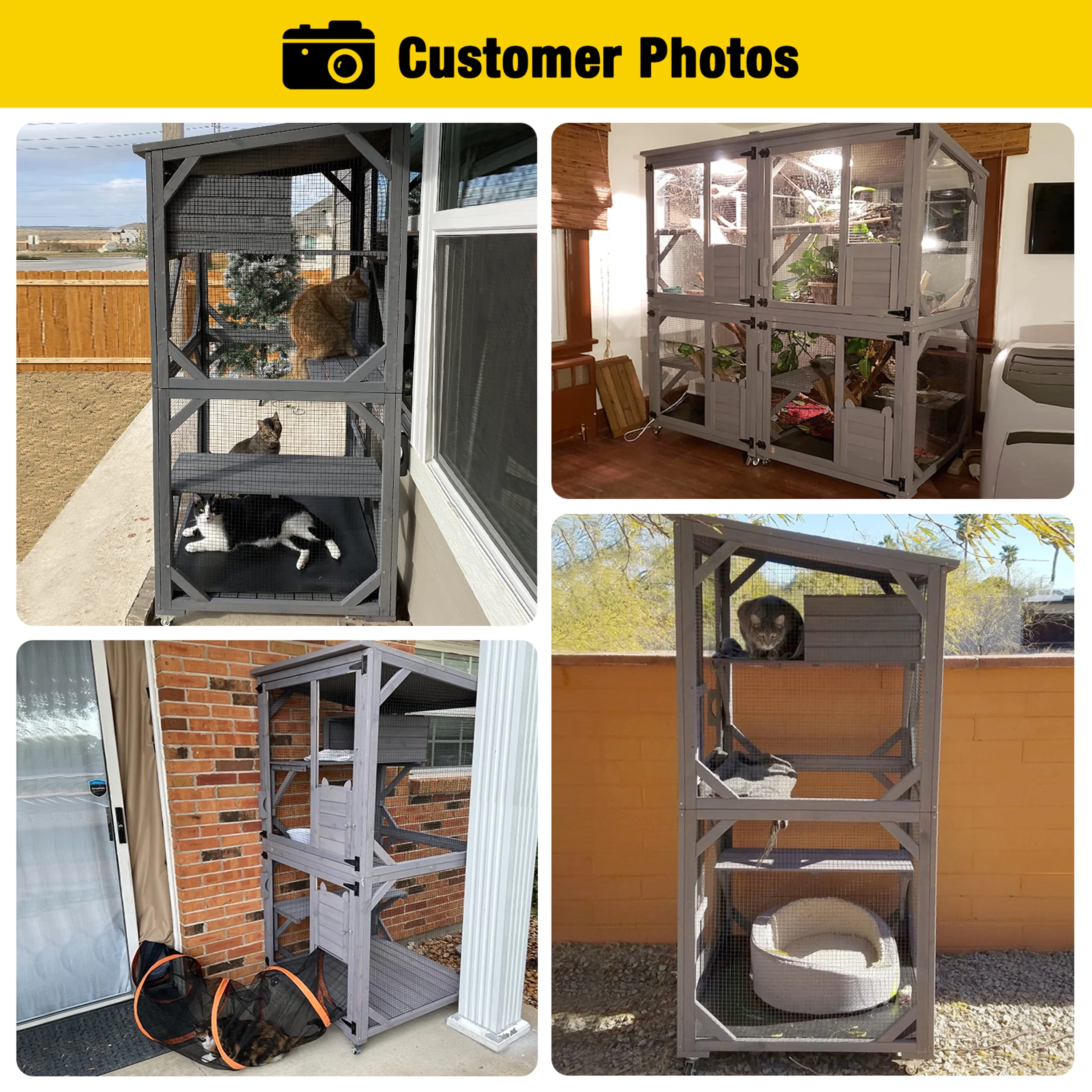 Morgete Catio Outdoor Cat House Wooden Cat Enclosure Resting Box with 3 Platforms, 71 inch Kitten Condo