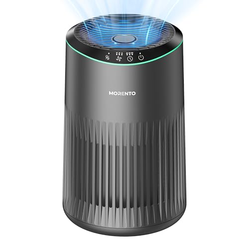 MORENTO Air Purifiers for Home, Air Purifier for Smoke Pet Dander Odors with Fragrance Sponge, Small Air Purifier with Sleep Mode for Bedroom Office, Blue Ambient Light, MR2566, White, 1 Pack