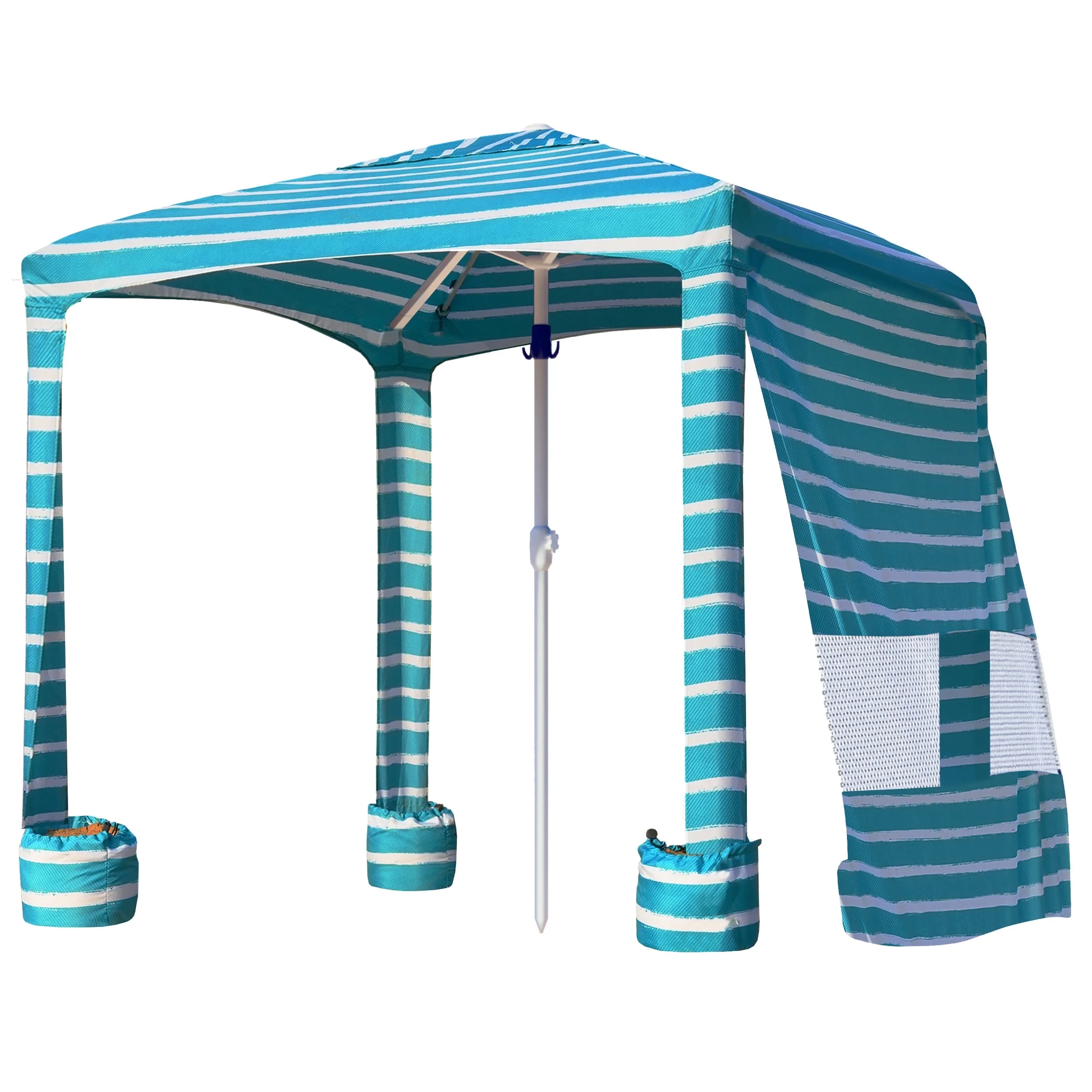AMMSUN Cool Beach Cabana,6.2'×6.2' Beach Canopy Shade Tent Shelter with Sand Pockets,Green Stripes