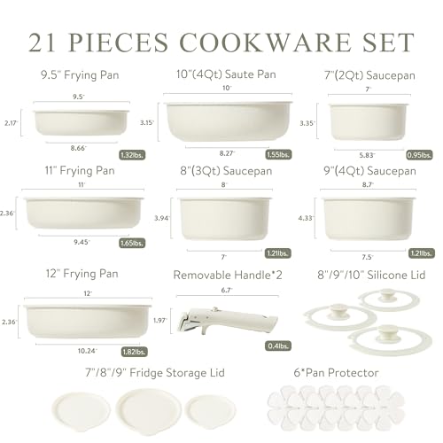 CAROTE 17pcs Pots and Pans Set Non Stick, Nonstick Cookware Set with Removable Handle,RV Kitchen Set, Detachable Cookware Set, Oven Use, Camping Use, Midnight Black