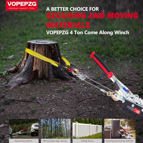 Come Along Winch,2 Ton Capacity with 12FT Steel Cable,Heavy Duty Come Along Tool with Dual Gears,2 Hooks,Hand Winch Tool for Road Vehicle Recovery and Pulling Tree,Fence Stretcher,Frame