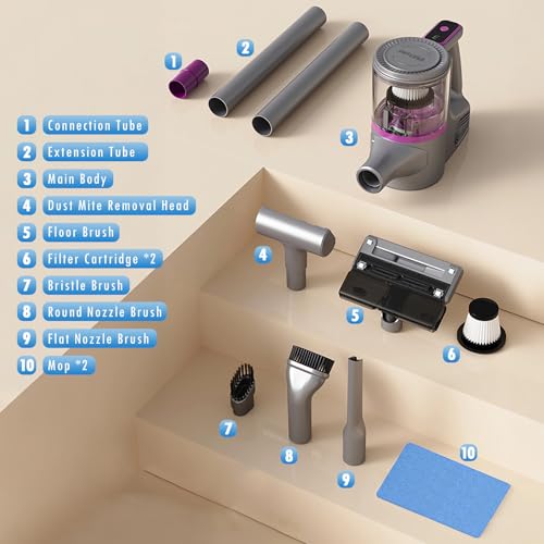 Cordless Stick Vacuum Cleaners, 15Kpa Cordless Vacuum Cleaner for Home, Cordles Vacuum Cleaner with LED Display, 2000mAh Large Batteries, Anti Hair Wrap Stick Vacuum for Carpet, Hard Floor, Pet Hair