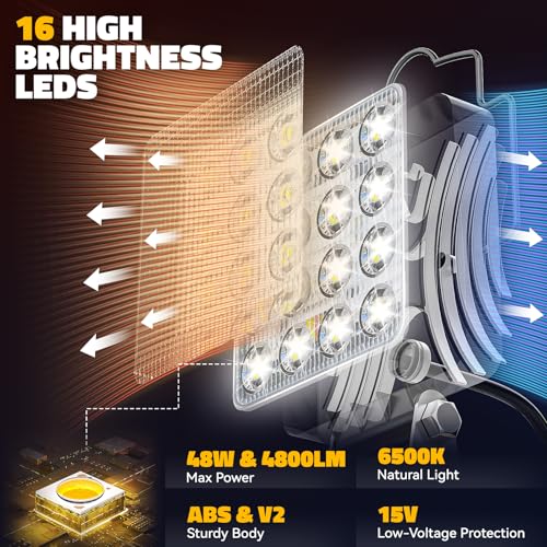 Cordless LED Work Light for DeWALT 20V Battery: Ecarke 20v Work Flashlight, LED Flood Light - 48W 4800LM Battery Light with Low Voltage Protection for Job Site&Security Lighting&Outdoor Fishing