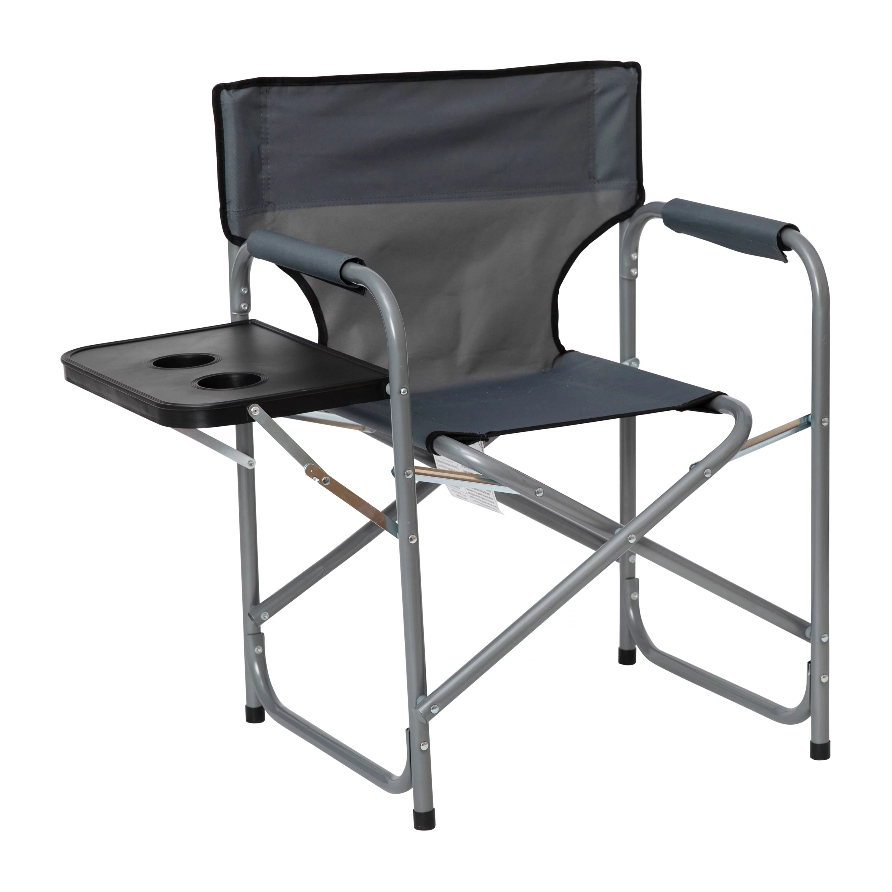 BizChair Folding Gray Director's Camping Chair with Side Table and Cup Holder - Portable Indoor/Outdoor Steel Framed Sports Chair