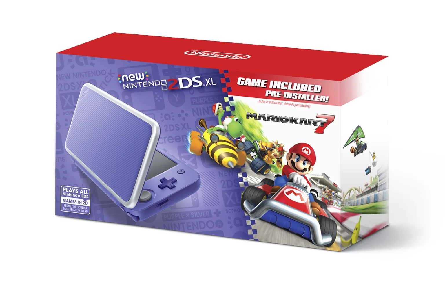 New Nintendo 2DS XL System w/ Mario Kart 7 Pre-installed, Purple & Silver