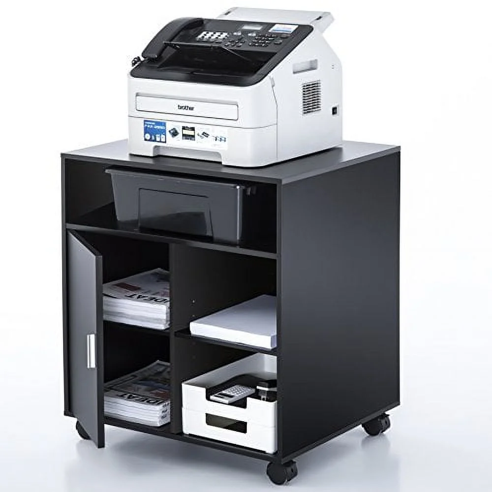 FITUEYES File Cabinet Mobile Printer Stand with storage on wheels 3 Shelf Multiple finishes Black PS406001WB