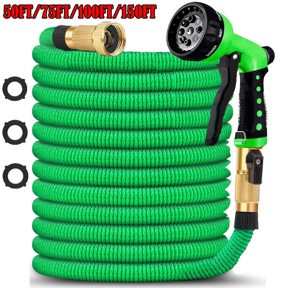 Lawnite 50/75/100/150FT Expandable Garden Hose, Upgraded Leakproof Lightweight No-Kink Water Hose, Flexible Water Hose with Triple Layered Latex Core, 3/4